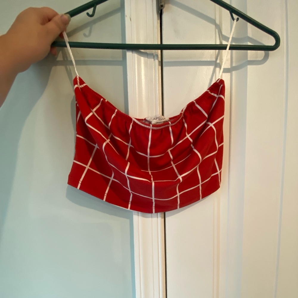 Red and White Grid Tube Top